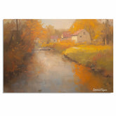Whispers of Autumn – Rustic River Scene in Warm Tones on Ready to Hang 1.5" Thick Canvas Wrap, Floating Framed Canvas, Flat Rolled Canvas